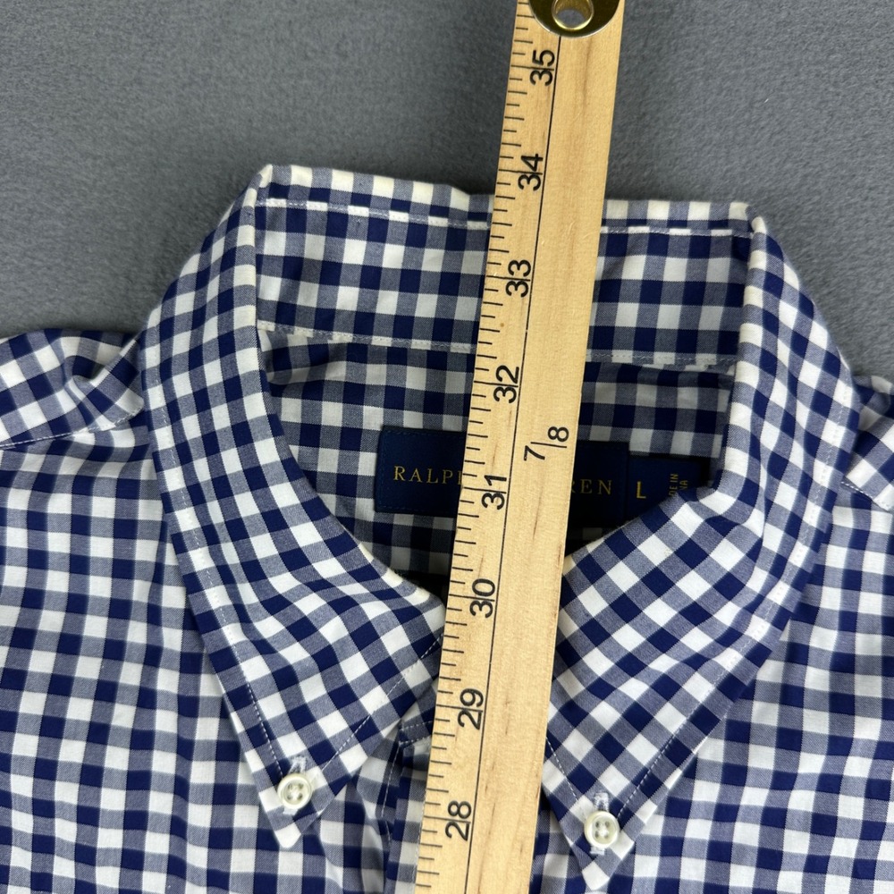 Ralph Lauren Mens Navy Gingham Check Short Sleeve Cotton Button Down Shirt Large - Picture 6 of 8